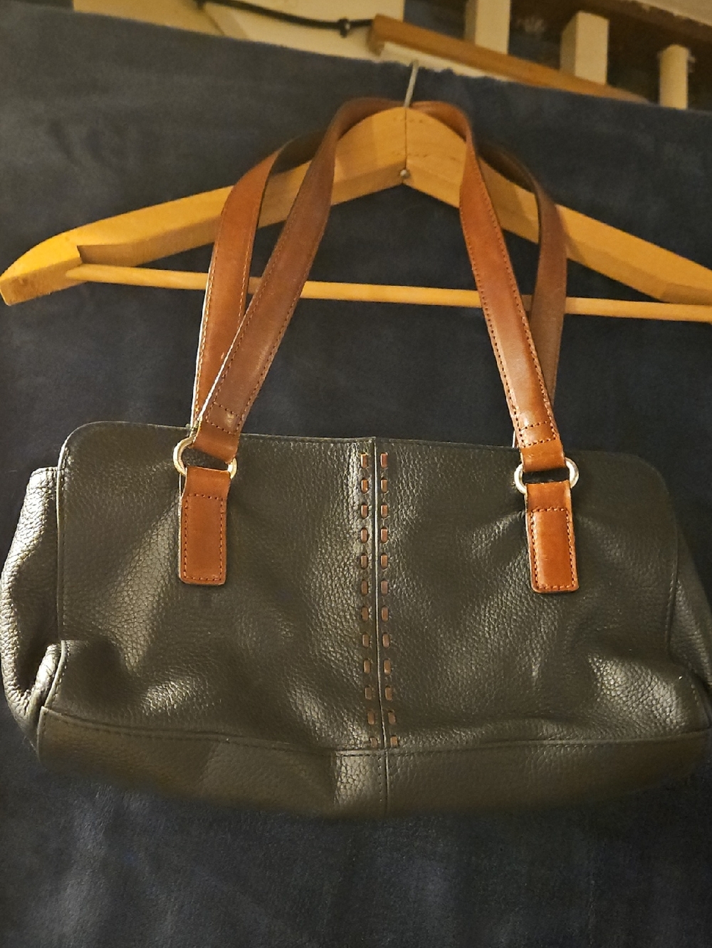 Fossil Vintage Pebbled Leather Tote Bag with Tan Straps